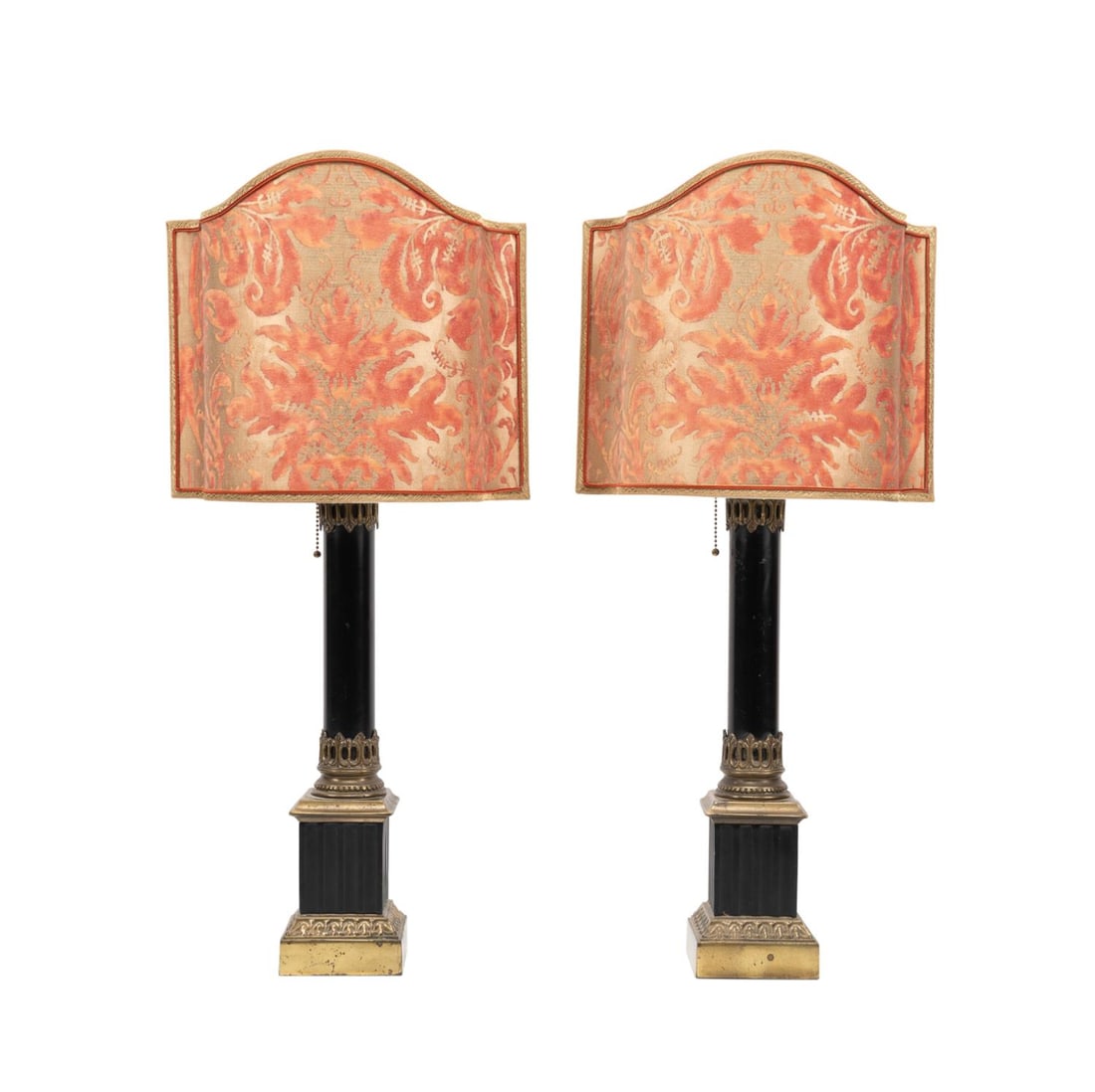 PAIR COLUMN LAMPS WITH FORTUNY HALF
