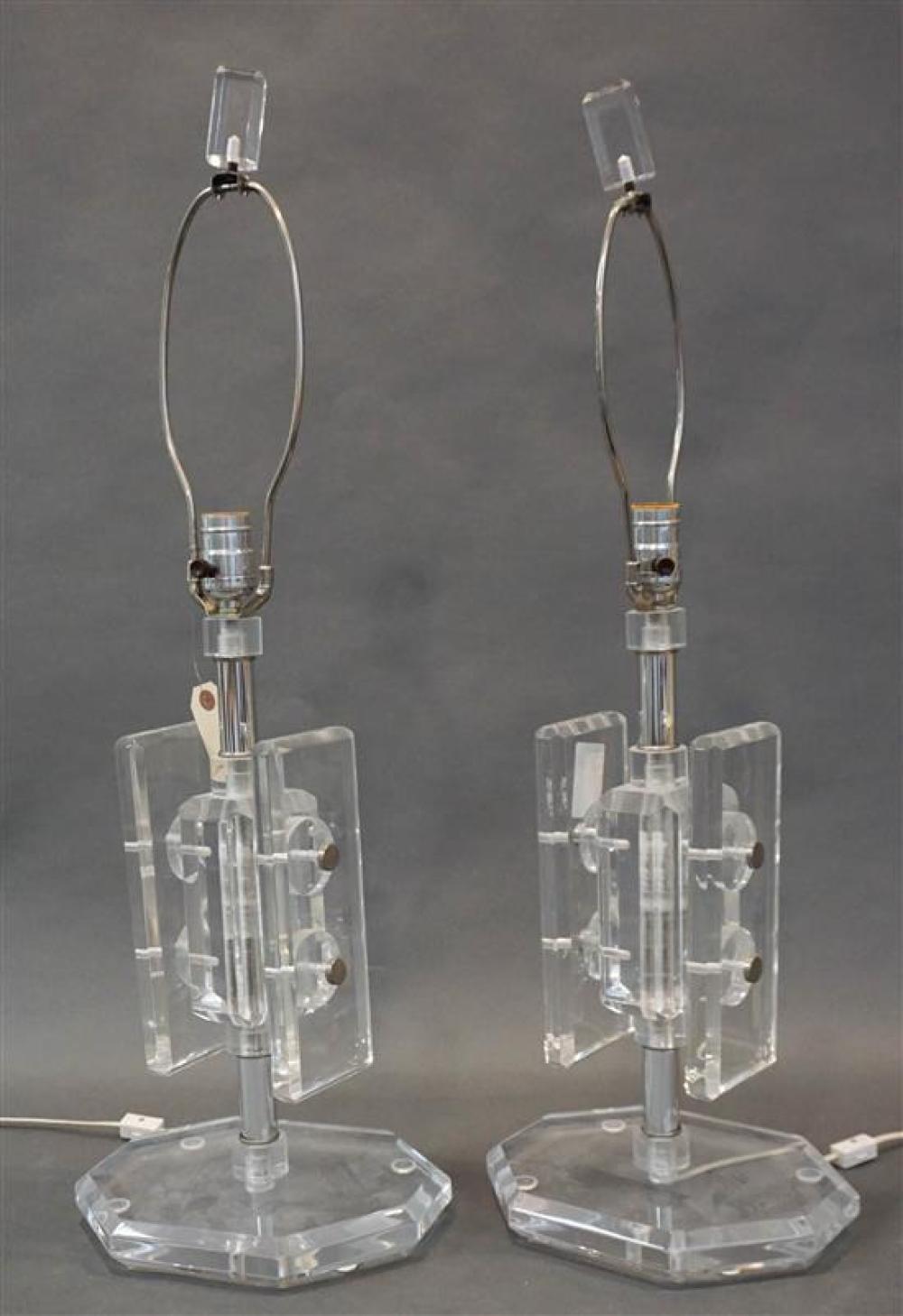 PAIR CONTEMPORARY CLEAR LUCITE