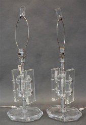 PAIR CONTEMPORARY CLEAR LUCITE