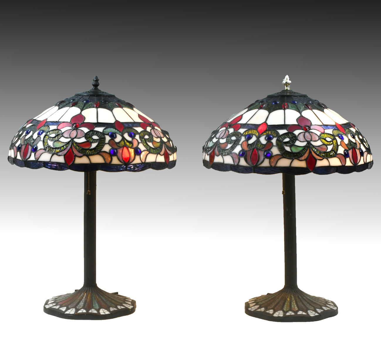 PAIR CONTEMPORARY LEADED GLASS