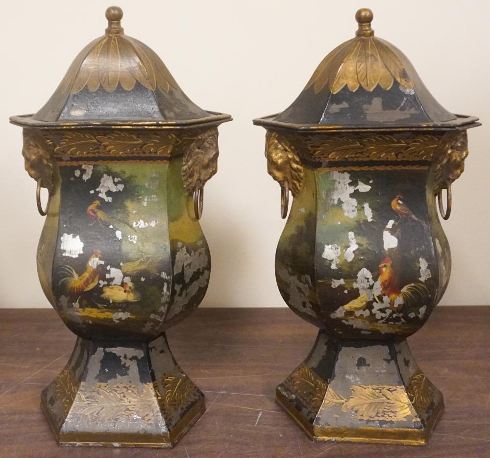PAIR CONTINENTAL DECORATED TOLE