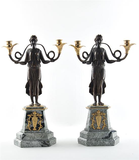 Pair Continental figural bronze and