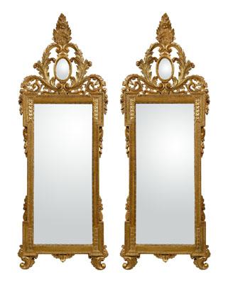 Pair Continental gilt wood mirrors: