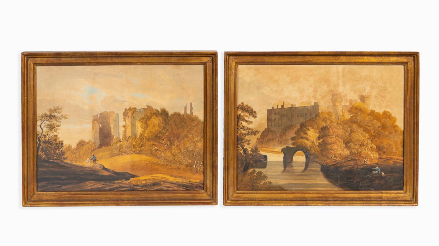 PAIR CONTINENTAL STYLE WATERCOLOR