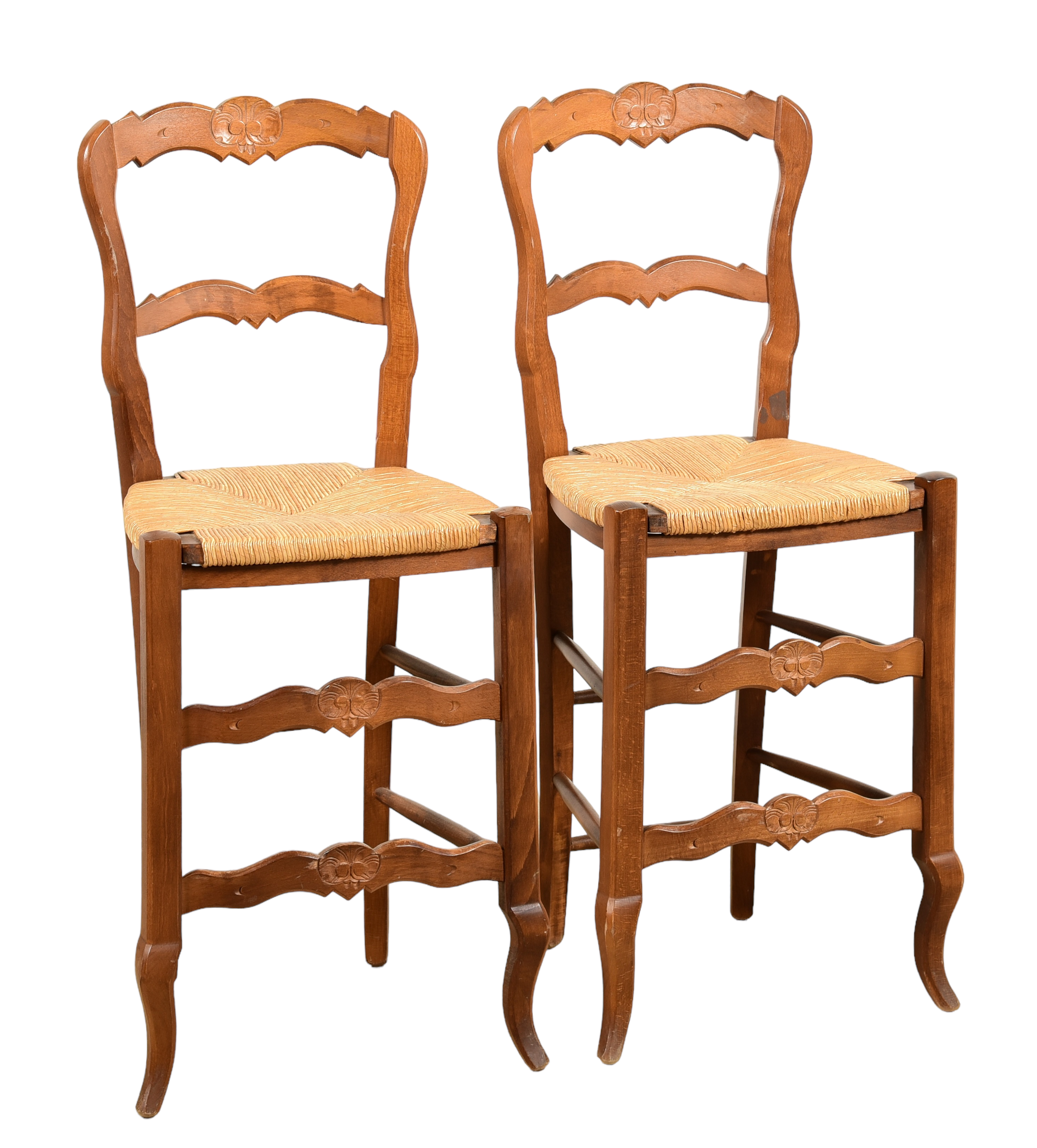 Pair Country French style rush seat