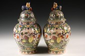 PAIR COVERED DELFT URNS - Larg