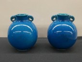 PAIR COWAN DARK BLUE GLAZE POT