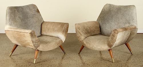 PAIR COWHIDE UPHOLSTERED CLUB
