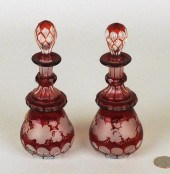 PAIR CRANBERRY CUT TO CLEAR CO