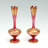 PAIR CRANBERRY MOSER STYLE VAS