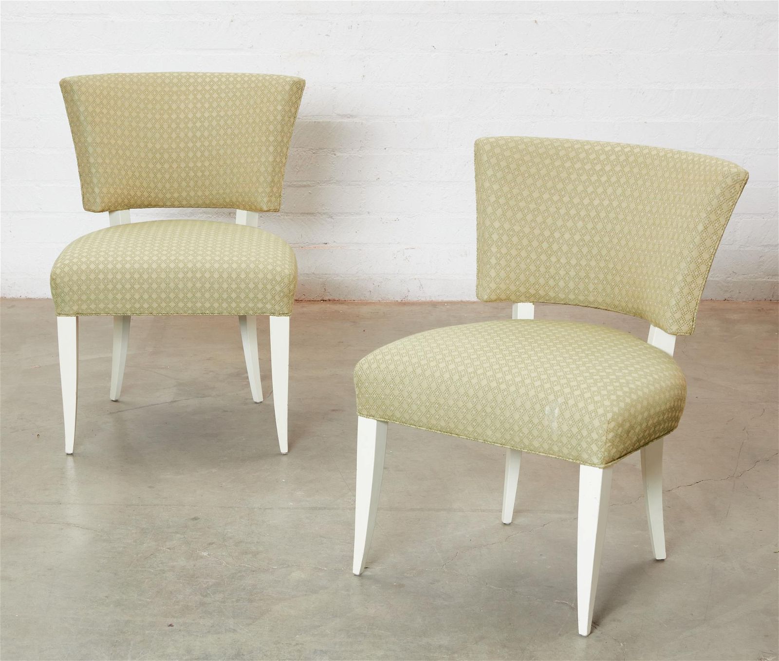 PAIR CREAM PAINTED AND GREEN FABRIC