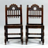 Pair Cromwellian carved oak ch