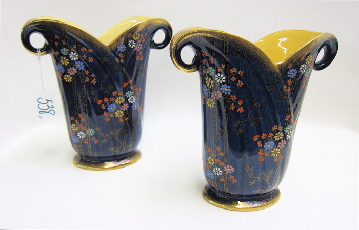 PAIR CROWN DEVON PORCELAIN VASES