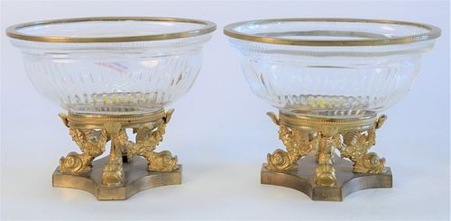 PAIR CRYSTAL AND GILT BRONZE OVAL