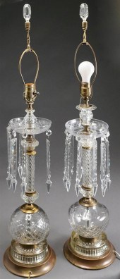 PAIR CRYSTAL LUSTER TABLE LAMP