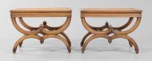 Pair Curule-Form Caned Benches