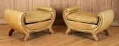 PAIR CURULE FORM LEATHER BENCH