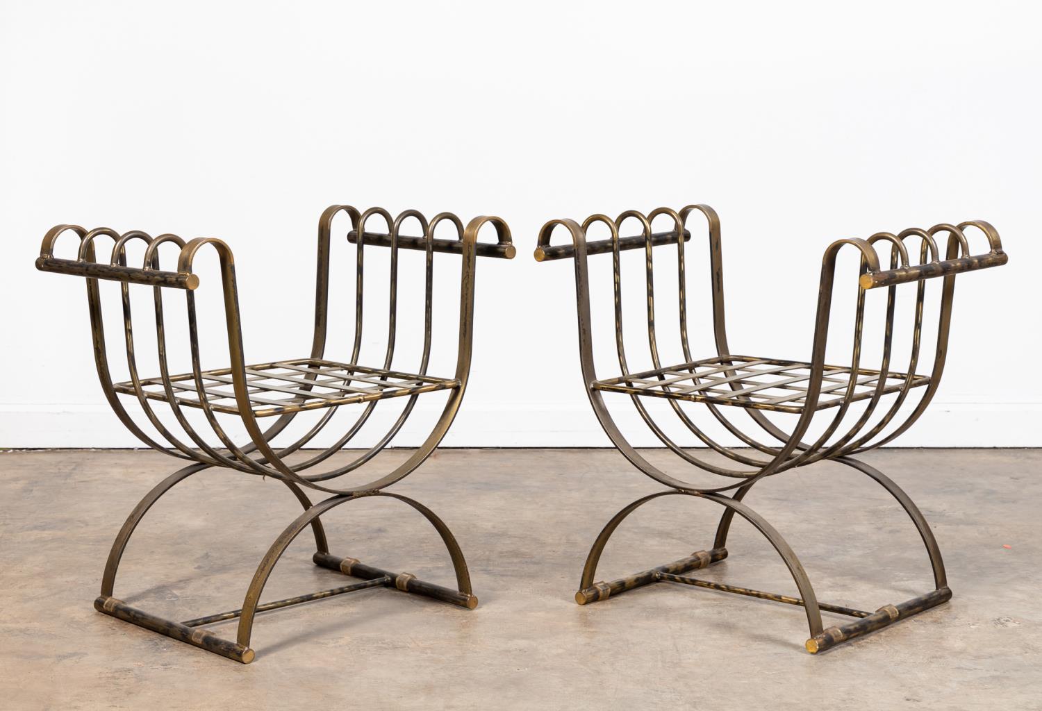 PAIR, CURULE-FORM STOOLS OR BENCHES