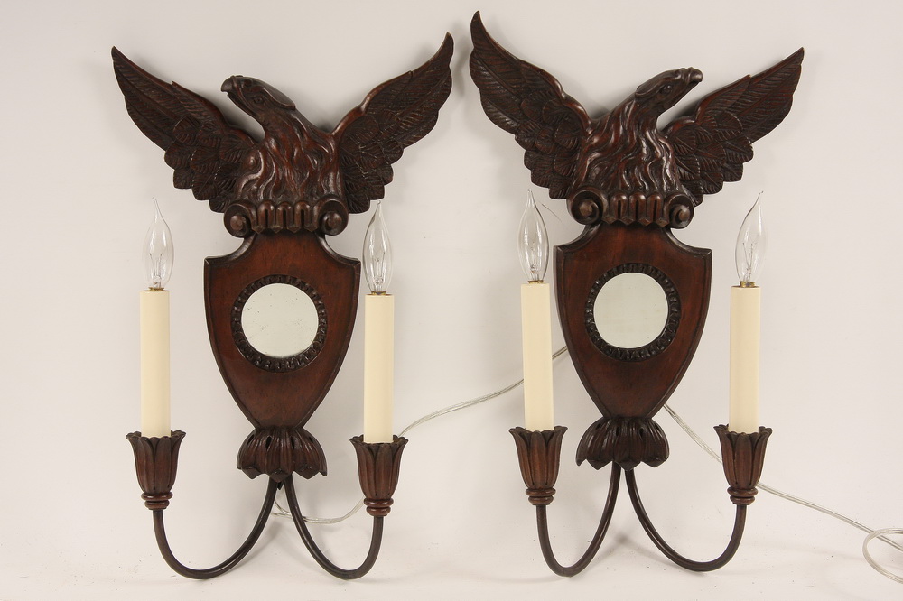 PAIR CUSTOM CARVED SCONCES - Pair