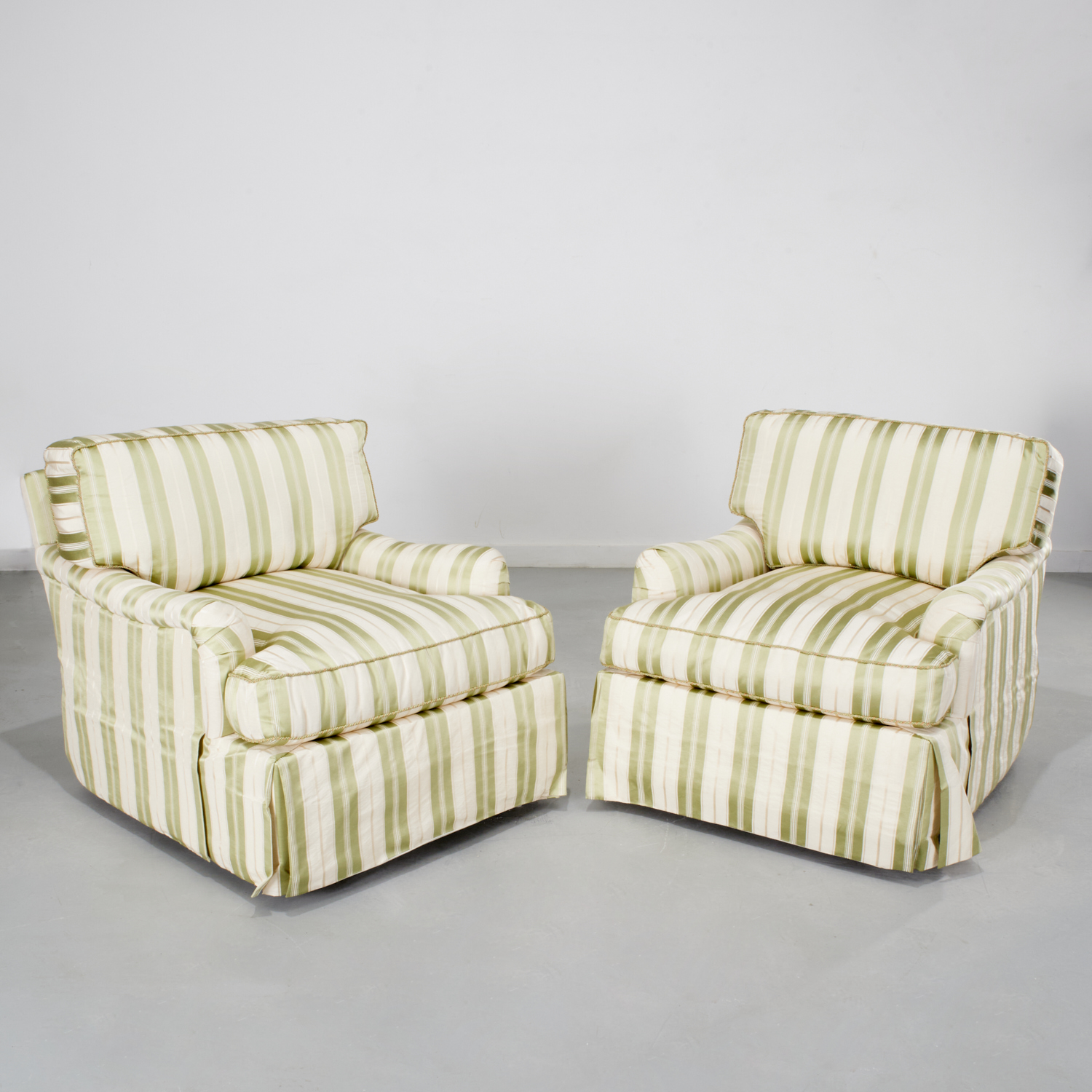 PAIR CUSTOM DAMASK UPHOLSTERED CLUB