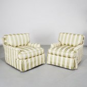 PAIR CUSTOM DAMASK UPHOLSTERED