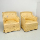PAIR CUSTOM DAMASK UPHOLSTERED