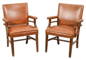 PAIR CUSTOM LEATHER UPHOLSTERE