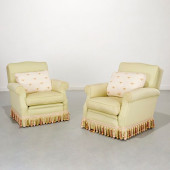 PAIR CUSTOM UPHOLSTERED SILK L