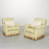 PAIR CUSTOM UPHOLSTERED SILK L