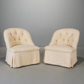 PAIR CUSTOM UPHOLSTERED TUFTED