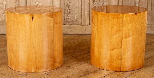 PAIR CYLINDRICAL WOOD END TABLESA