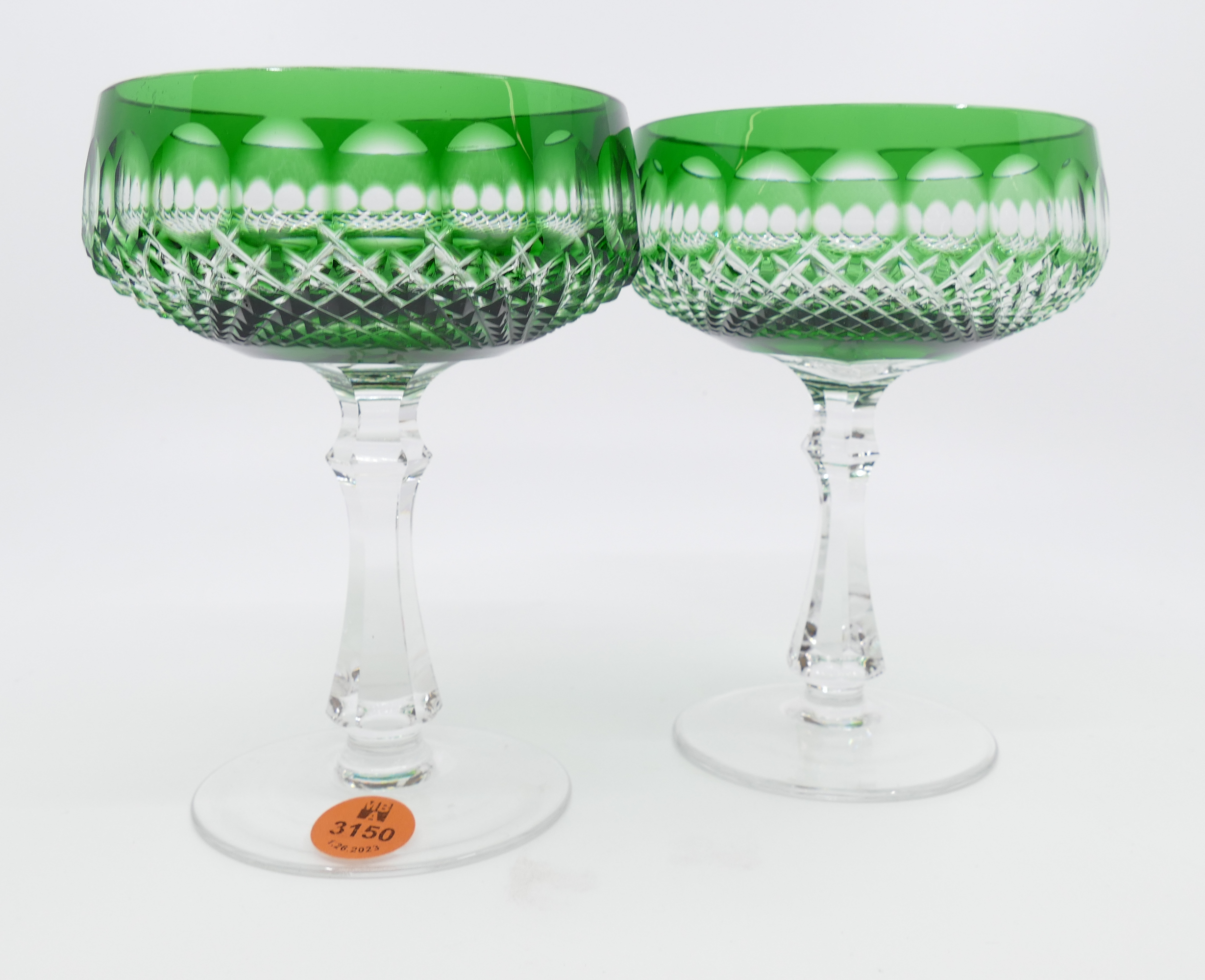 Pair Czech Cut-to-Clear Green