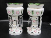 PAIR CZECH GREEN GLASS LUSTRES