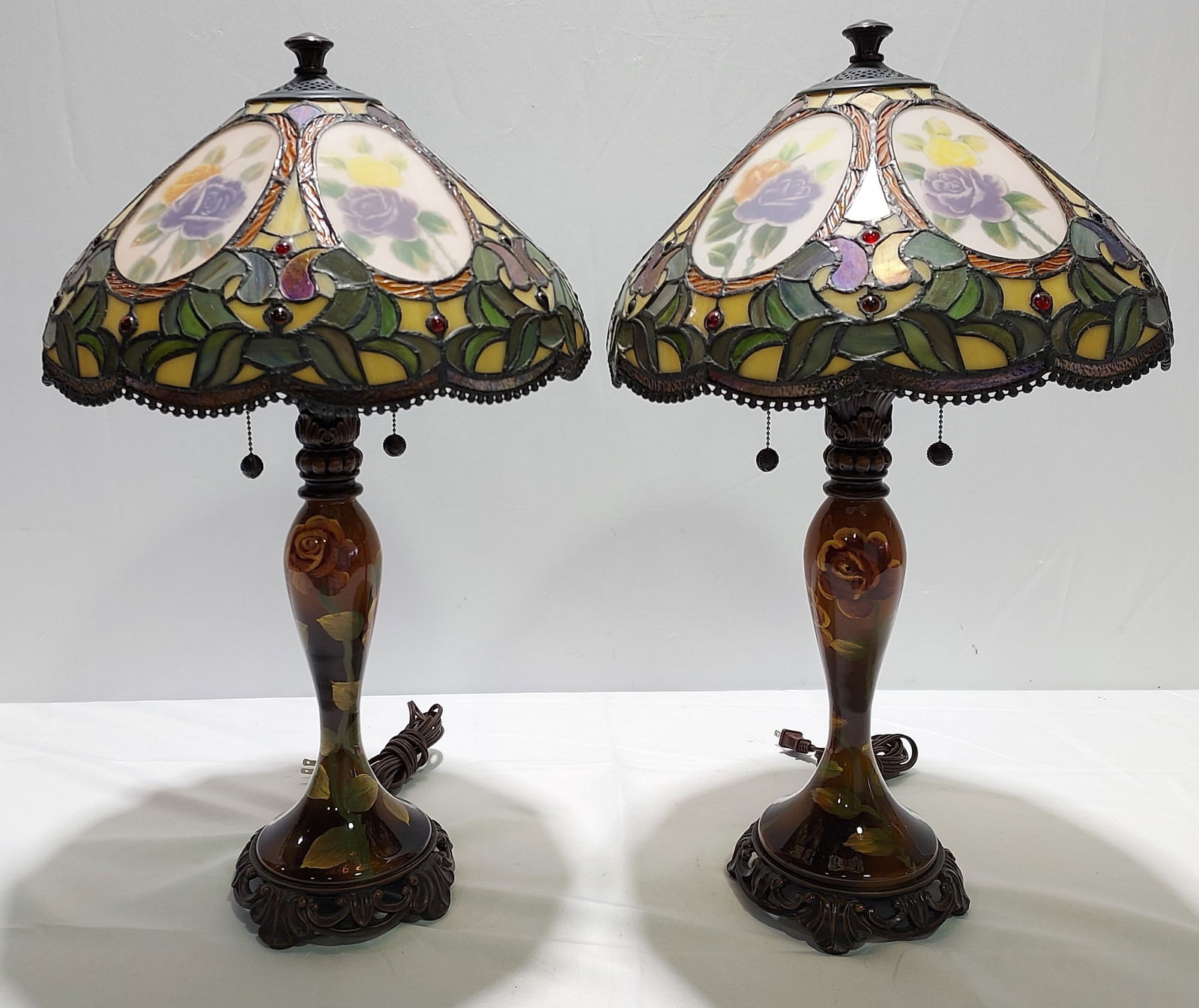 PAIR DALE TIFFANY STAINED LEADED