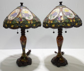 PAIR DALE TIFFANY STAINED LEAD