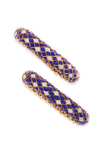 PAIR DAVID WEBB DIAMOND, ENAMEL &