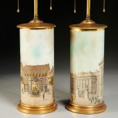 PAIR DECALCOMANIA GLASS TABLE