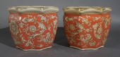 PAIR DECORATED CERAMIC JARDINI