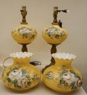 PAIR DECORATED MILK GLASS AND