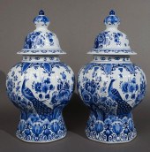 PAIR DELFT PORCELAIN COVERED U