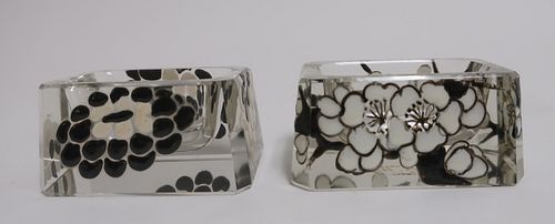 PAIR DELVAU & ENAMELED GLASS OPEN
