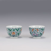 PAIR DOUCAI WRAPPED FLORAL POR