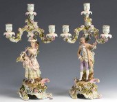 PAIR DRESDEN FIGURAL CANDELABR