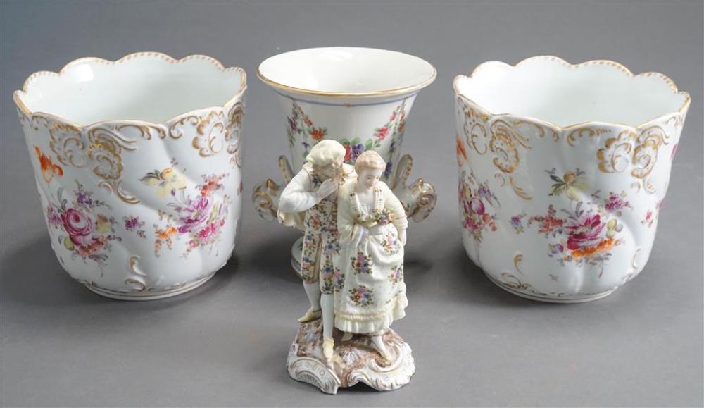 PAIR DRESDEN GILT AND FLORAL
