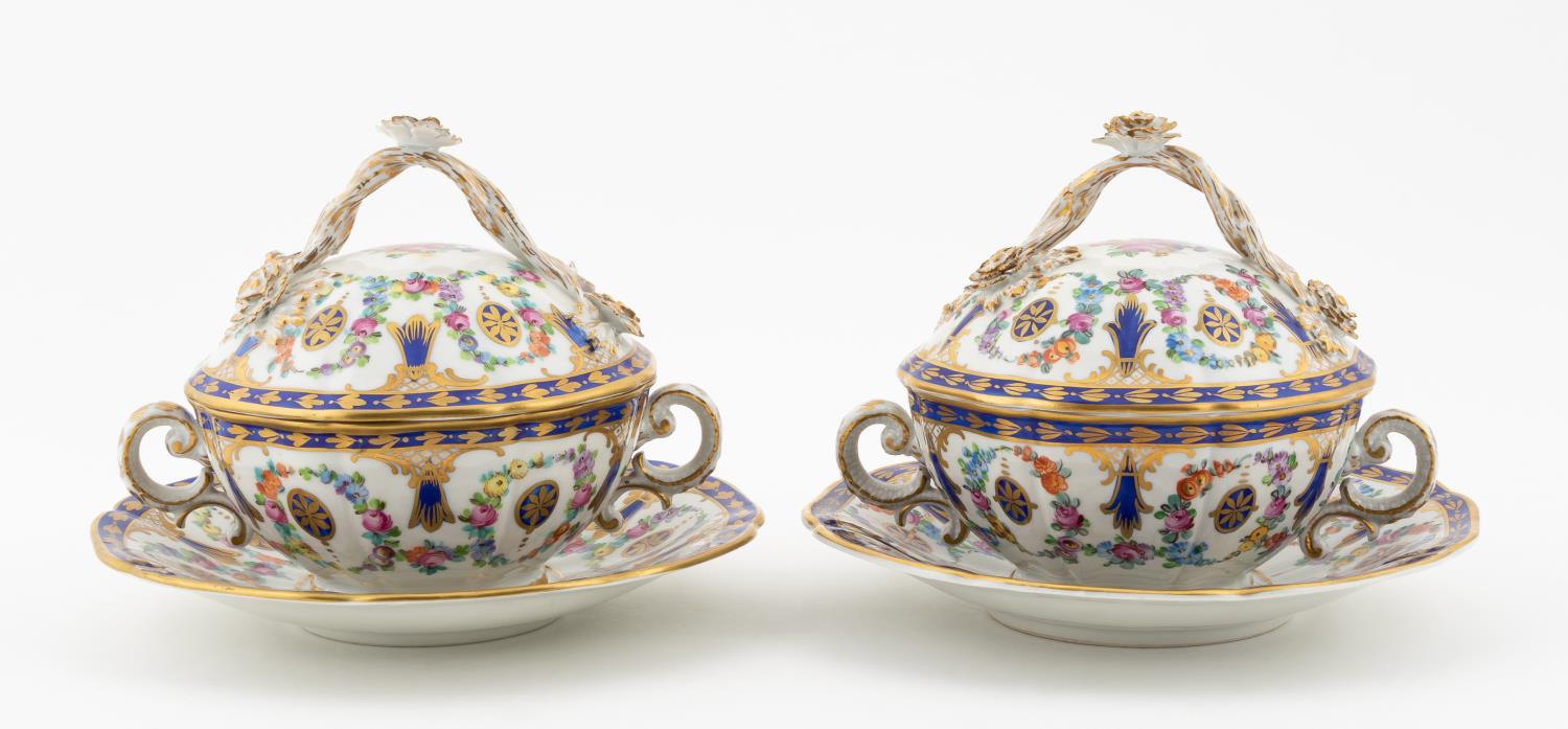 PAIR, DRESDEN LIDDED BOWLS W/