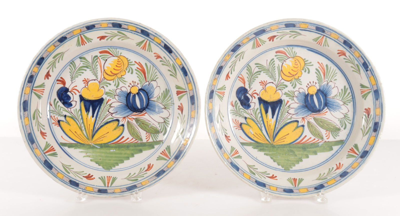 PAIR DUTCH DELFT POLYCHROMED BOWLS,