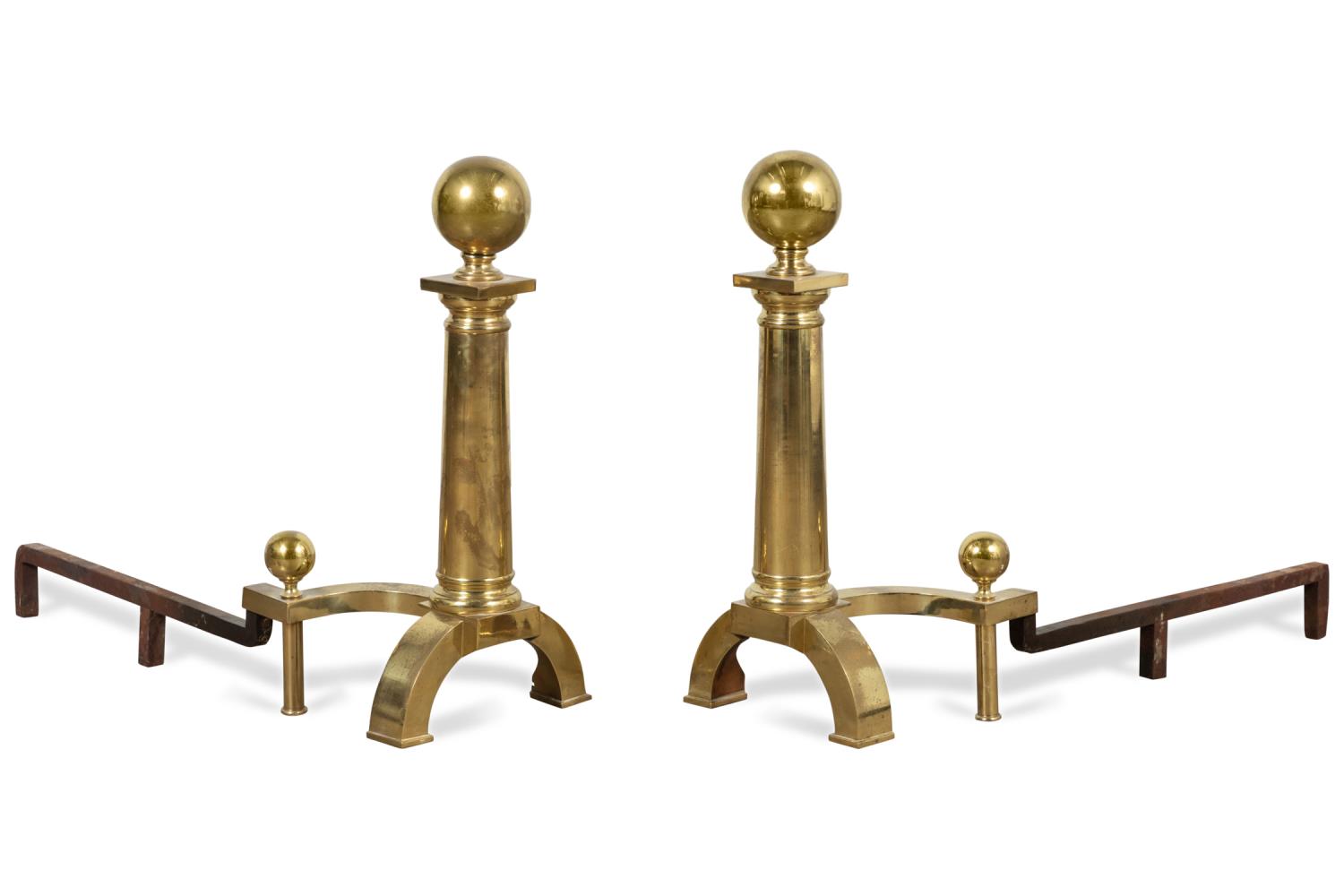PAIR E/ 20TH C. BRASS CANNON BALL