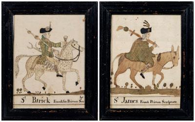 Pair early American watercolors