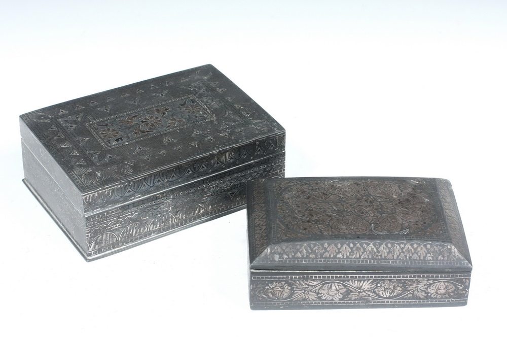 PAIR EARLY BETEL LIME BOXES- inlaid