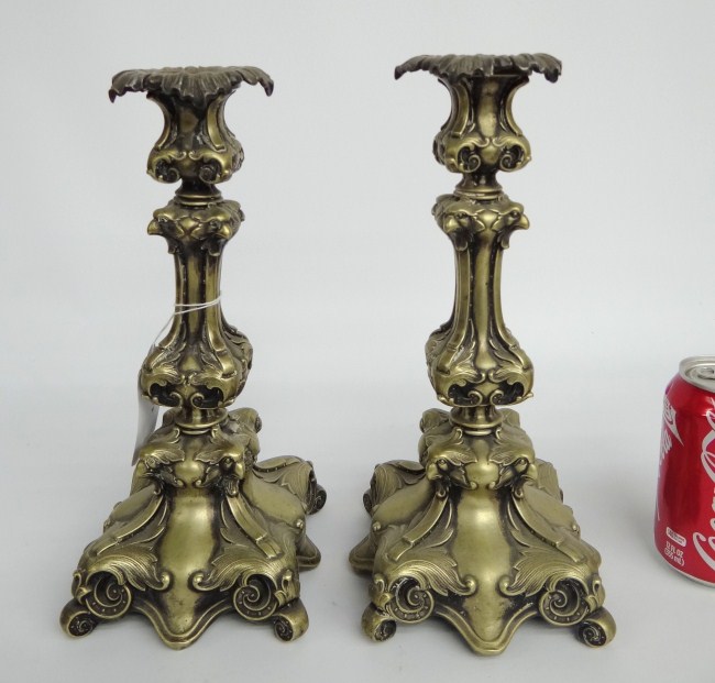 Pair early hollow candlesticks.